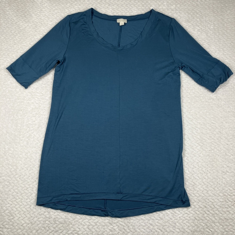 Hanro‎ Womens Yoga Style Shirt Small Modal Strech Blue Crewneck Casual